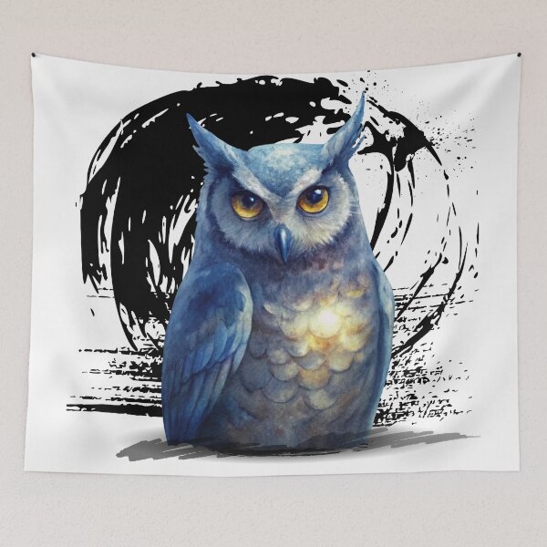 Item preview, Mystical Glowing Owl Art – Watercolor Night Owl Illustration, Spiritual Animal Design, Dark Aesthetic Wall Art designed and sold by ChenEngEng.