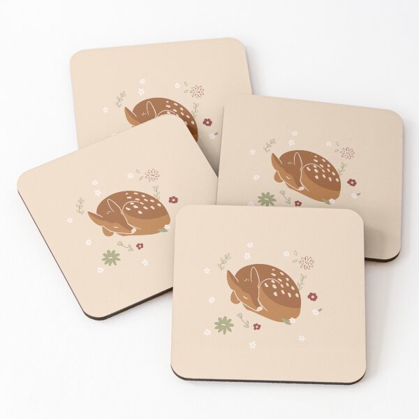 Item preview, minimalist deer flat art baby fawn sleeping cute beige decor designed and sold by Mypixieart.
