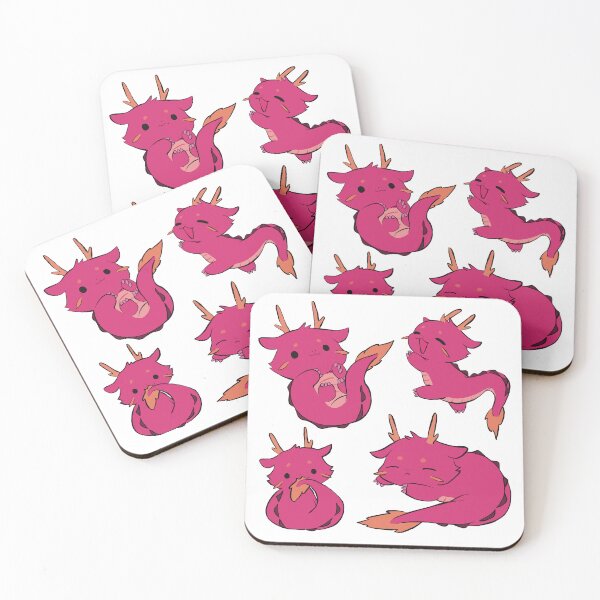 Item preview, 4 adorable pink baby dragons - cozy mythical forest dragons playing & sleeping designed and sold by aziza-doodles.