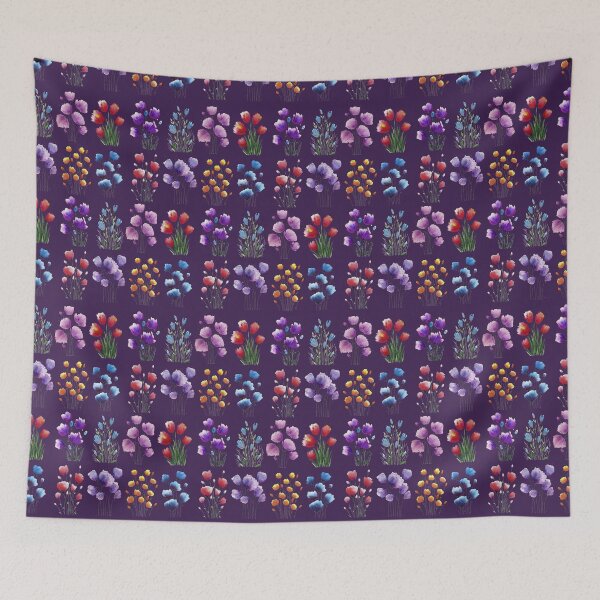 Item preview, Patten with bouquets of flowers Dark Violet background designed and sold by VitSArt.