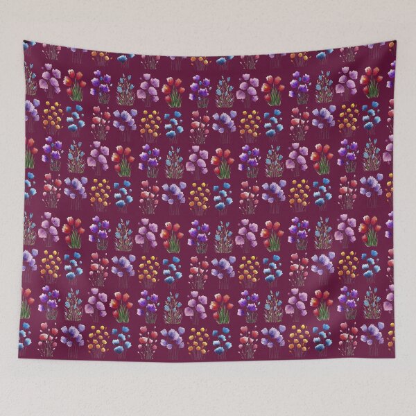 Item preview, Patten with bouquets of flowers Dark Pink background designed and sold by VitSArt.