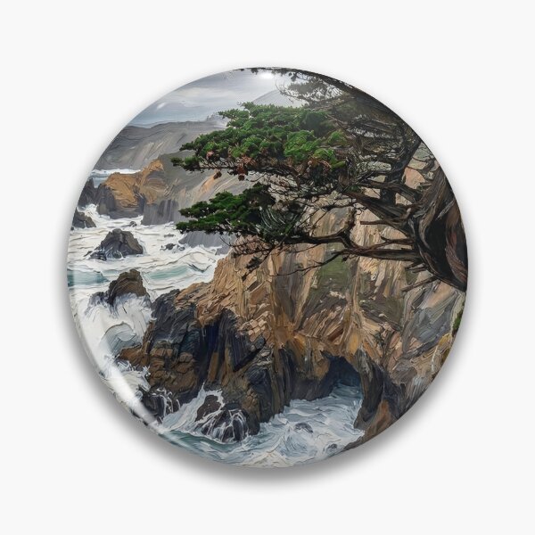 Item preview, Rocky Coastline with Waves and Lone Tree Landscape Art designed and sold by Meteor Destroyer.