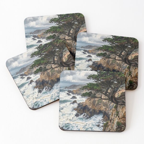 Item preview, Rocky Coastline with Waves and Lone Tree Landscape Art designed and sold by Meteor Destroyer.