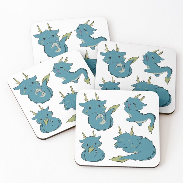 Item preview, 4 adorable blue baby dragons - cozy mythical forest dragons playing & sleeping designed and sold by aziza-doodles.