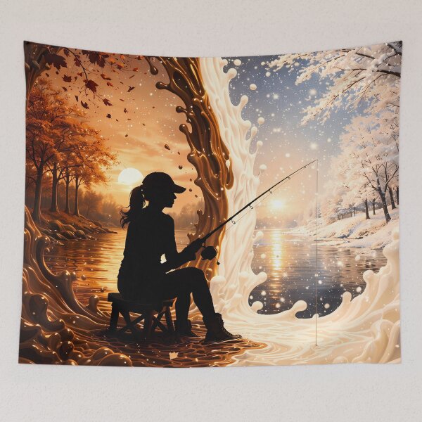 Item preview, Surreal Fishing Girl Chocolate Winter Scene designed and sold by KnitOfShadoF.