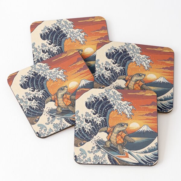 Item preview, Funny Sea Turtle Surfer Kanagawa Wave Japanese Sunset Vintage Boys Girls Kids designed and sold by FurryHavenPH.