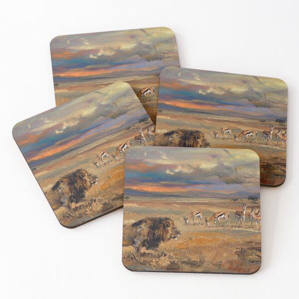 Item preview, Lion Stalking Herd at Sunset African Savannah Wildlife Art designed and sold by Meteor Destroyer.
