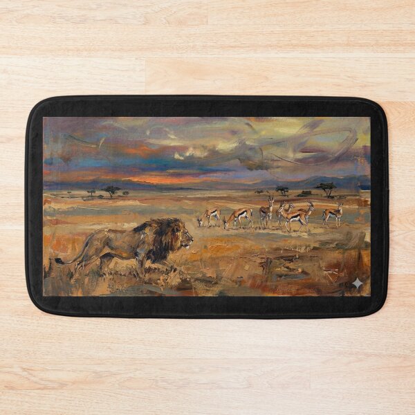 Item preview, Lion Stalking Herd at Sunset African Savannah Wildlife Art designed and sold by Meteor Destroyer.