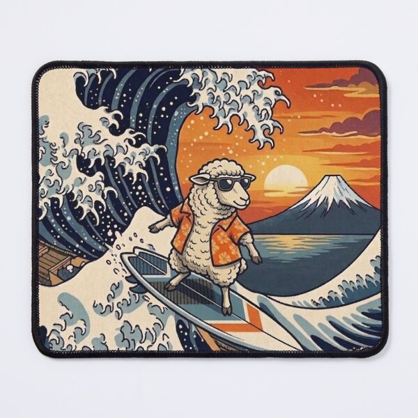Item preview, Funny Sheep Surfer Kanagawa Wave Japanese Sunset Vintage Boys Girls Kids designed and sold by FurryHavenPH.