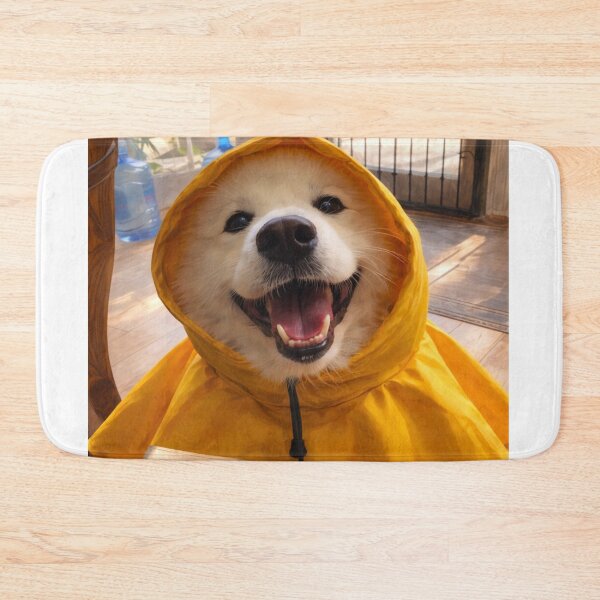 Item preview, Joyful Samoyed in bright yellow raincoat designed and sold by donchago.