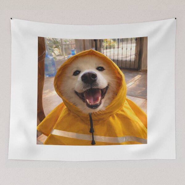 Item preview, Joyful Samoyed in bright yellow raincoat designed and sold by donchago.