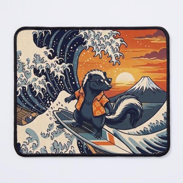 Item preview, Funny Skunk Surfer Kanagawa Wave Japanese Sunset Vintage Boys Girls Kids designed and sold by FurryHavenPH.