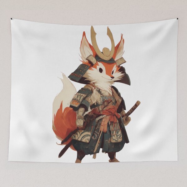 Item preview, Cute Samurai Fox Warrior – Japanese Ukiyo Style Animal Art designed and sold by De Aqui y de Alla Studio.