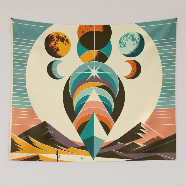 Item preview, Geometric Moon Phases Over Desert Mountains designed and sold by InkSmithery.