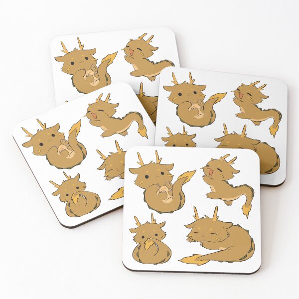 Item preview, 4 adorable gold baby dragons - cozy mythical forest dragons playing & sleeping. designed and sold by aziza-doodles.