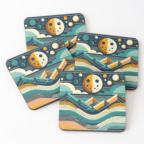 Item preview, Geometric Moon Over Layered Mountains designed and sold by InkSmithery.