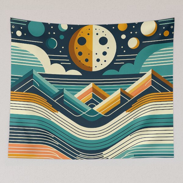 Item preview, Geometric Moon Over Layered Mountains designed and sold by InkSmithery.