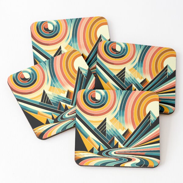 Item preview, Geometric Mountain Silhouettes with Retro Sun Rings designed and sold by InkSmithery.