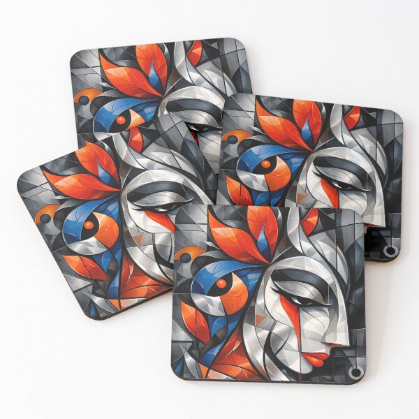 Item preview, Cubist Woman and Bird Abstract Portrait Art Print designed and sold by Kaleidoscope Print.