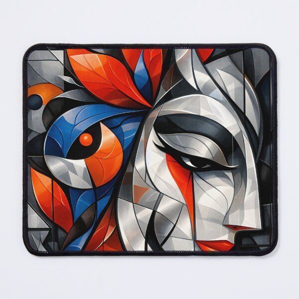 Item preview, Cubist Woman and Bird Abstract Portrait Art Print designed and sold by Kaleidoscope Print.