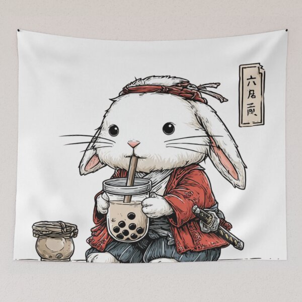 Item preview, Cute Samurai Bunny Drinking Boba – Kawaii Japanese Rabbit Aesthetic designed and sold by De Aqui y de Alla Studio.