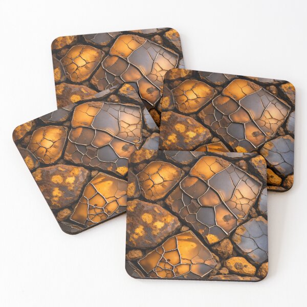 Item preview, Golden Cracked Stone Texture Abstract Earth Tone Art Print designed and sold by Kaleidoscope Print.