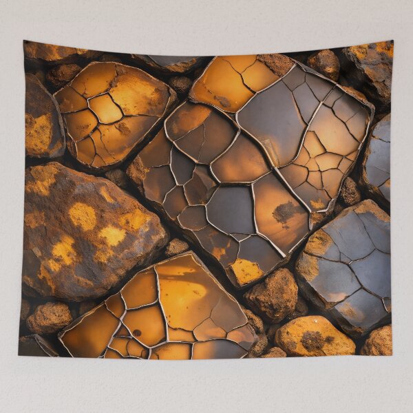 Item preview, Golden Cracked Stone Texture Abstract Earth Tone Art Print designed and sold by Kaleidoscope Print.
