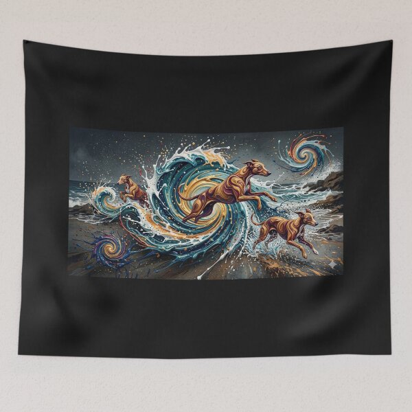 Item preview, Running Dogs in Ocean Waves Abstract Cosmic Art designed and sold by Meteor Destroyer.