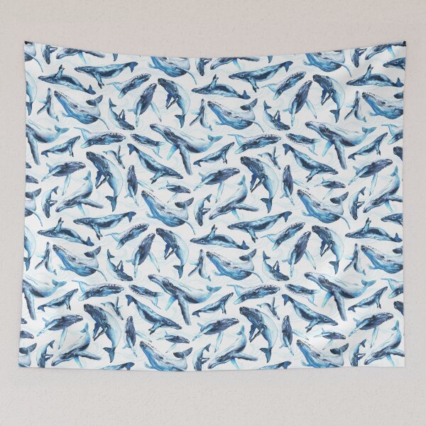 Item preview, Watercolor whales deep blue ocean nautical sea lover ocean beach marine designed and sold by art-tee-ua.