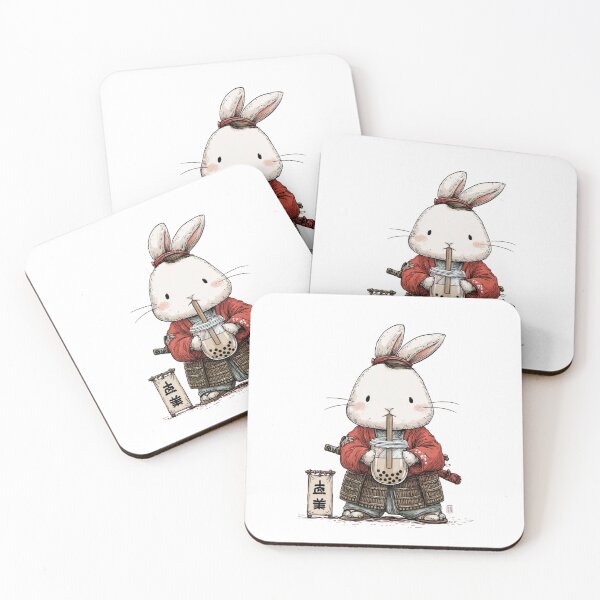 Item preview, Cute Samurai Bunny with Boba – Kawaii Japanese Rabbit Art designed and sold by De Aqui y de Alla Studio.
