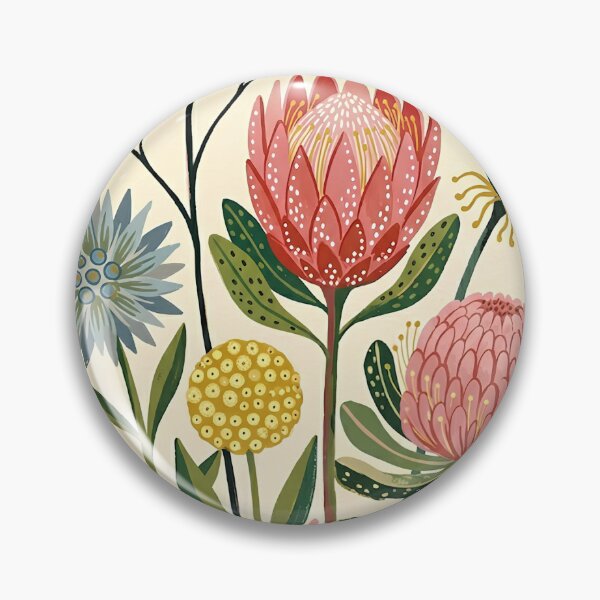 Item preview, Protea Botanical Garden - Modern Folk Art Floral with Red Sun designed and sold by ArtisanBloom.