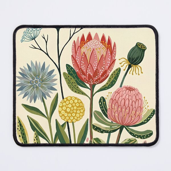 Item preview, Protea Botanical Garden - Modern Folk Art Floral with Red Sun designed and sold by ArtisanBloom.