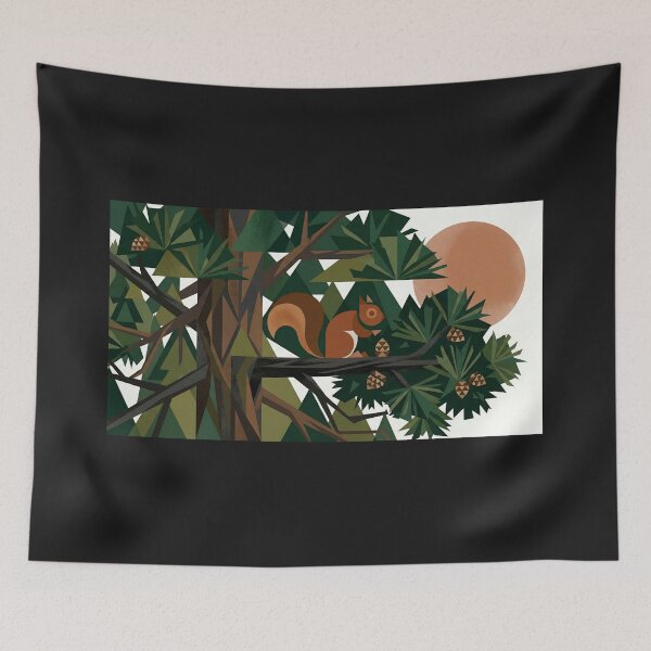Item preview, Geometric Squirrel in Tree Minimal Modern Nature Art designed and sold by Meteor Destroyer.
