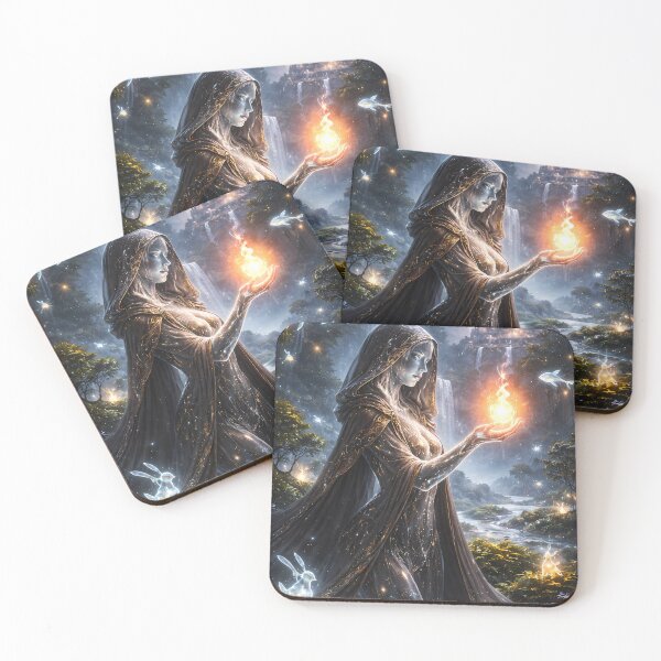 Item preview, Fantasy Fire Sorceress Mystic Forest Art designed and sold by KnitOfShadoF.