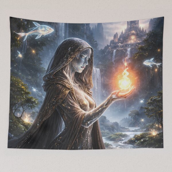 Item preview, Fantasy Fire Sorceress Mystic Forest Art designed and sold by KnitOfShadoF.