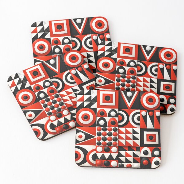 Item preview, Red Black White Bauhaus Geometric Abstract Pattern Art Print designed and sold by Kaleidoscope Print.