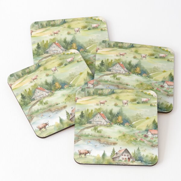 Item preview, Bucolic Alpine Village Watercolor Pattern designed and sold by pinkal.