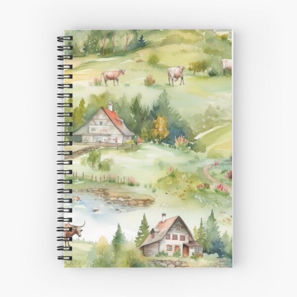 Item preview, Bucolic Alpine Village Watercolor Pattern designed and sold by pinkal.