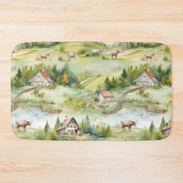 Item preview, Bucolic Alpine Village Watercolor Pattern designed and sold by pinkal.