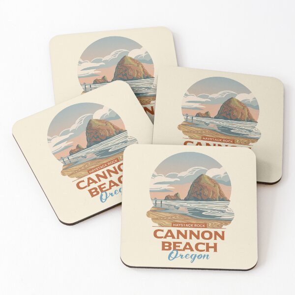 Item preview, Cannon Beach Oregon Haystack Rock Vintage Coastal Art designed and sold by LinaValearte.
