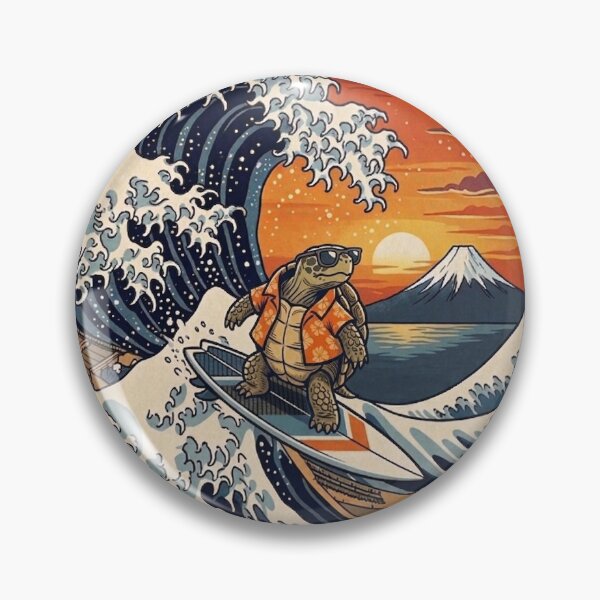 Item preview, Funny Tortoise Surfer Kanagawa Wave Japanese Sunset Vintage Boys Girls Kids designed and sold by FurryHavenPH.