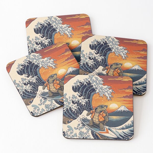 Item preview, Funny Tortoise Surfer Kanagawa Wave Japanese Sunset Vintage Boys Girls Kids designed and sold by FurryHavenPH.