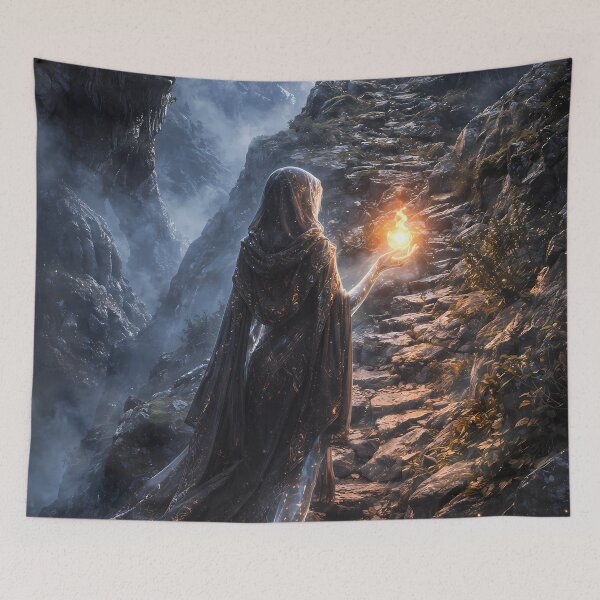 Item preview, Fantasy Mountain Sorceress Fire Path Art designed and sold by KnitOfShadoF.
