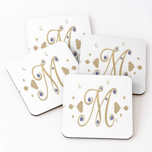 Item preview, Royal Letter M: Golden Islamic Art & Blue Sapphire designed and sold by KalamAura.