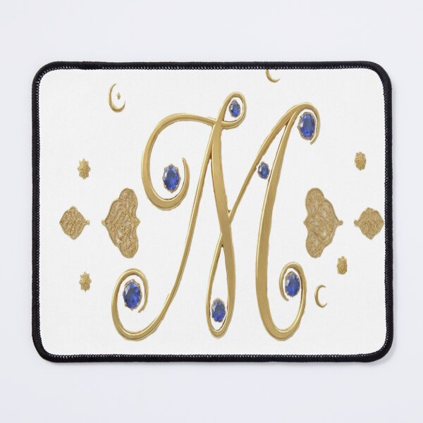 Item preview, Royal Letter M: Golden Islamic Art & Blue Sapphire designed and sold by KalamAura.