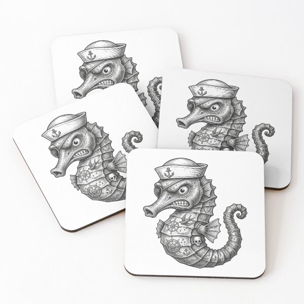 Item preview, Grim seahorse in detailed pirate tattoo style designed and sold by AdCoL.