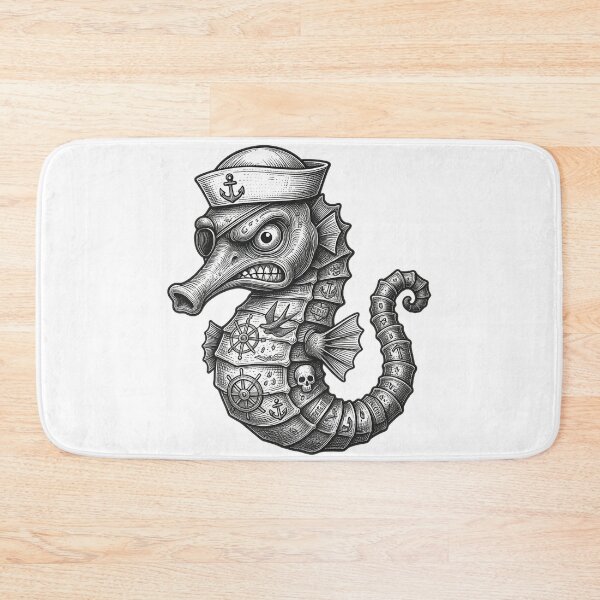 Item preview, Grim seahorse in detailed pirate tattoo style designed and sold by AdCoL.