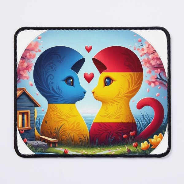 Item preview, Unity of Hearts: Ukraine & Spain Cultural Cat Art designed and sold by UkrainianSpain.