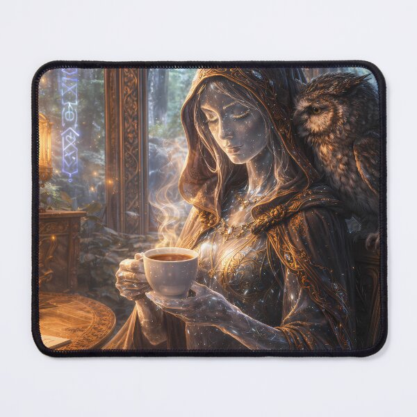 Item preview, Mystic Sorceress Owl Tea Fantasy Artwork designed and sold by KnitOfShadoF.