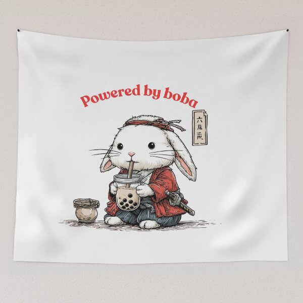 Item preview, Powered by Boba – Cute Samurai Bunny Kawaii T-Shirt Design designed and sold by De Aqui y de Alla Studio.